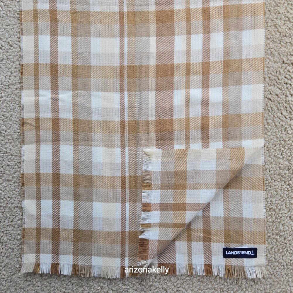 NWOT Lands' End Cashtouch Plaid Scarf Tan White - Picture 4 of 7